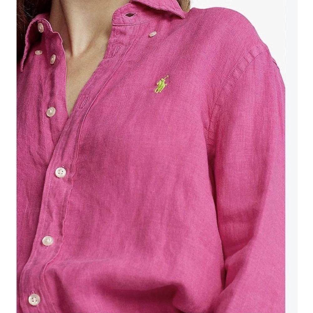 Polo by Ralph Lauren Womens Button-Down Shirt Size XXS Pink Linen Long Sleeve